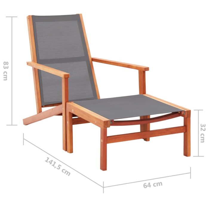 Chaise de jardin et repose-pied Gris Eucalyptus et textilène – Image 7