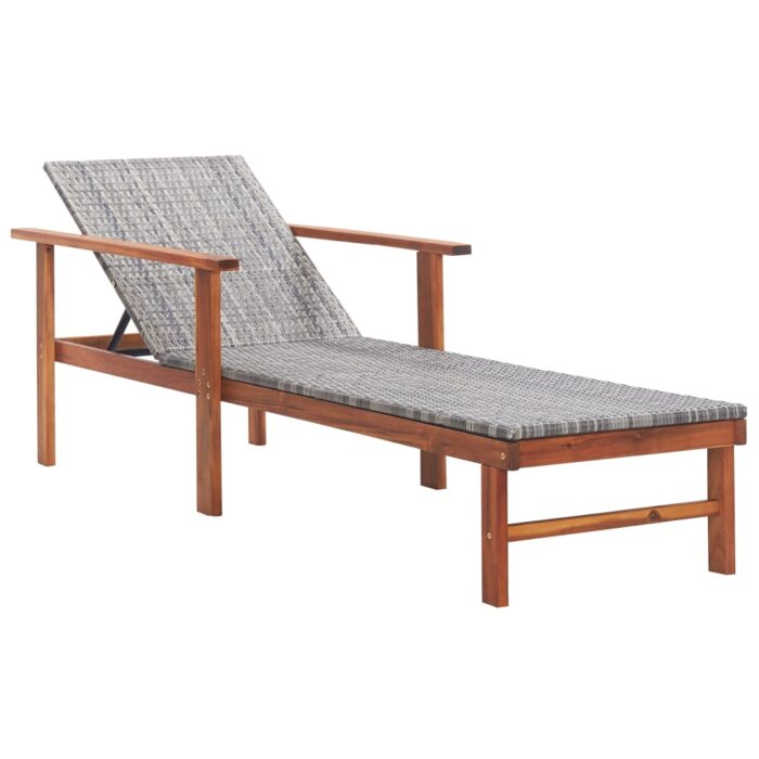 Chaise longue Résine tressée et bois d'acacia massif Gris – Image 1