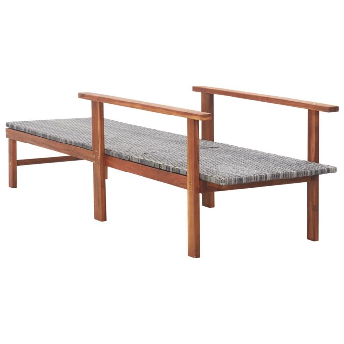Chaise longue Résine tressée et bois d'acacia massif Gris – Image 3