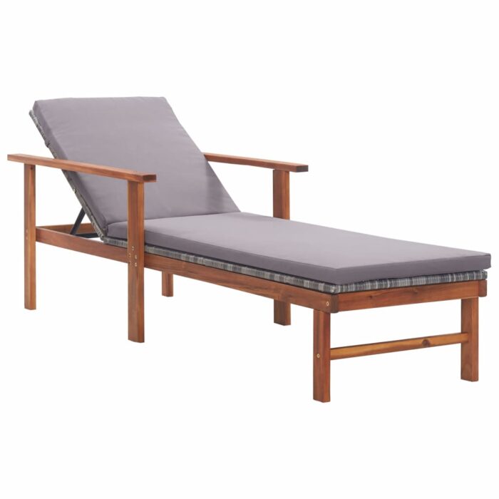 Chaise longue et coussin Résine tressée et bois d'acacia Gris – Image 1