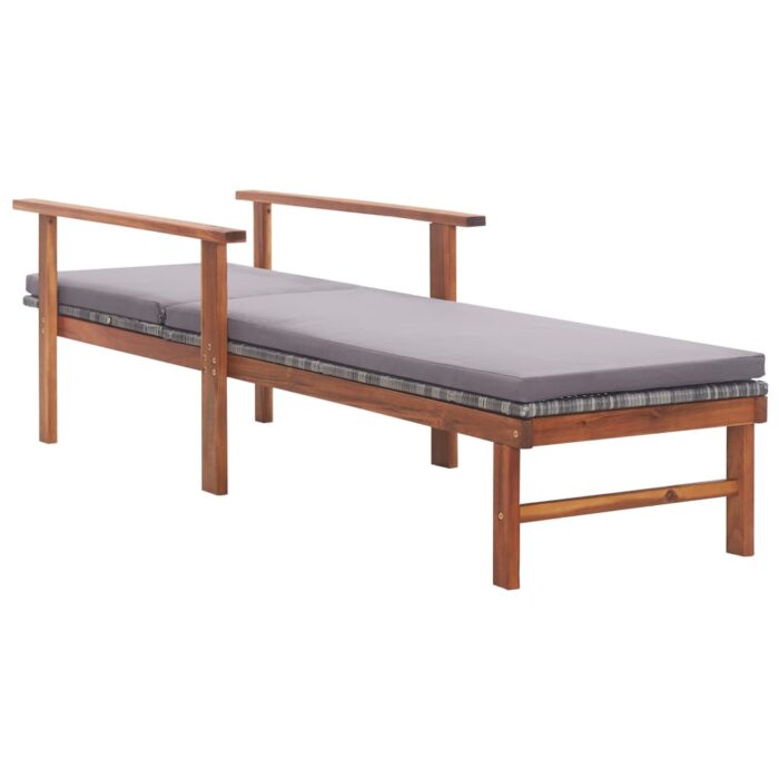 Chaise longue et coussin Résine tressée et bois d'acacia Gris – Image 3