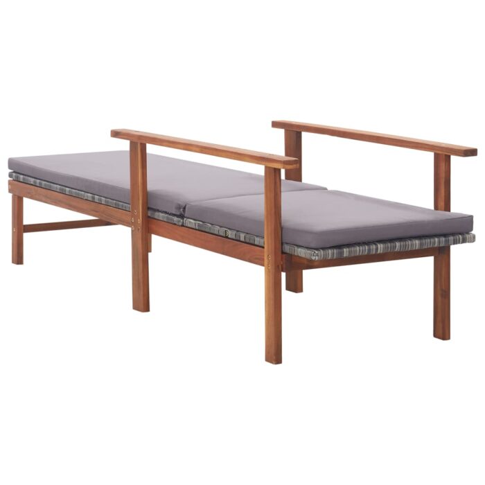 Chaise longue et coussin Résine tressée et bois d'acacia Gris – Image 4