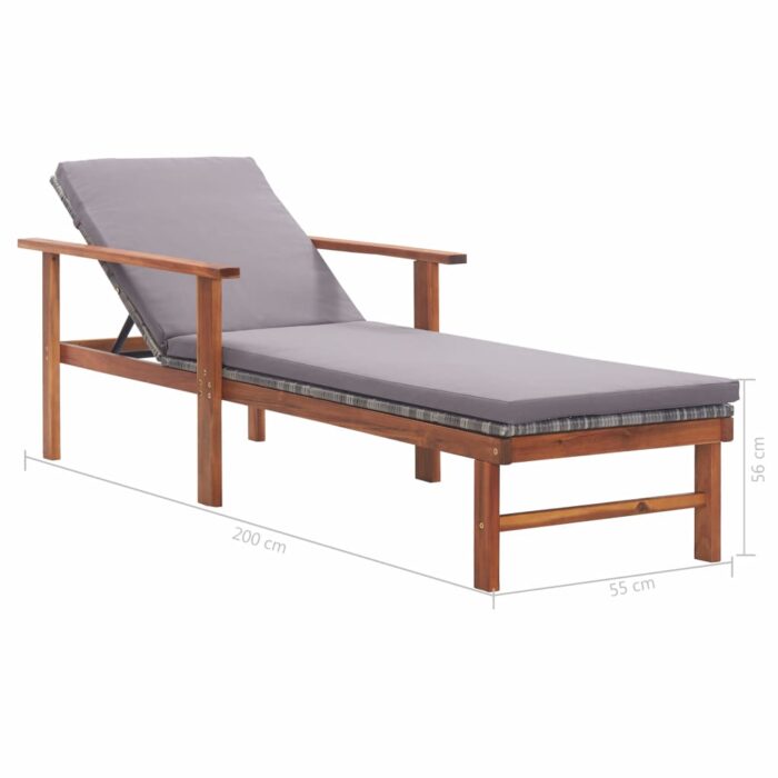 Chaise longue et coussin Résine tressée et bois d'acacia Gris – Image 9