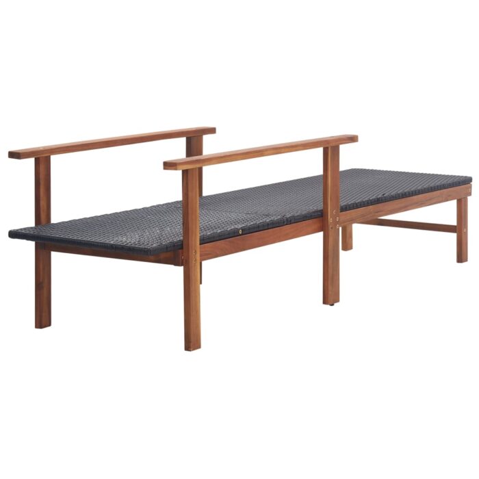 Chaise longue Résine tressée et bois d'acacia massif Noir – Image 2