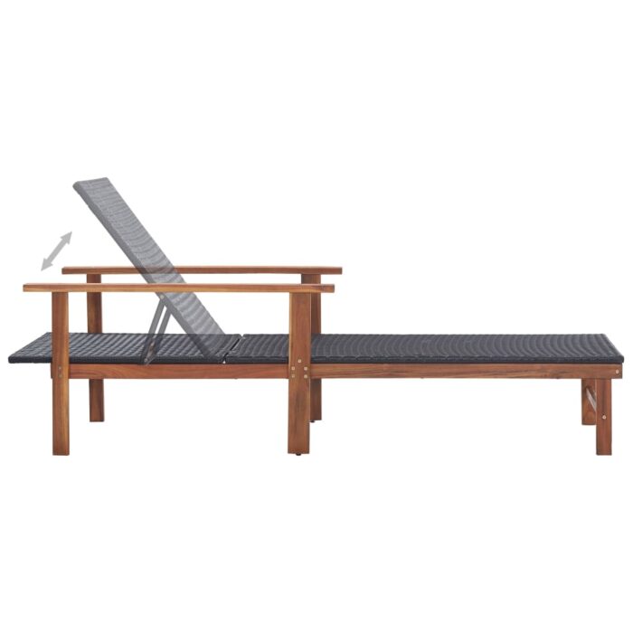 Chaise longue Résine tressée et bois d'acacia massif Noir – Image 4