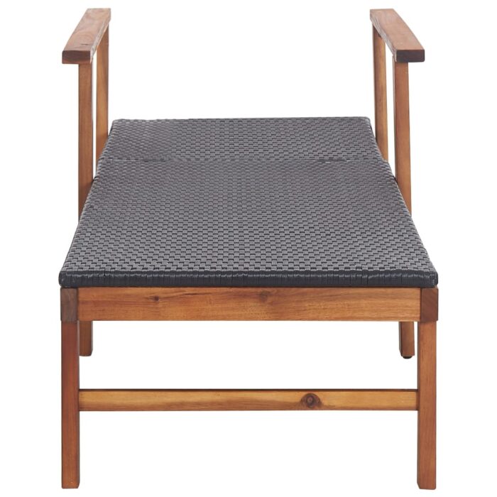 Chaise longue Résine tressée et bois d'acacia massif Noir – Image 5