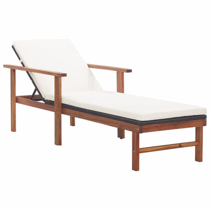 Chaise longue et coussin Résine tressée et bois d'acacia Noir – Image 1