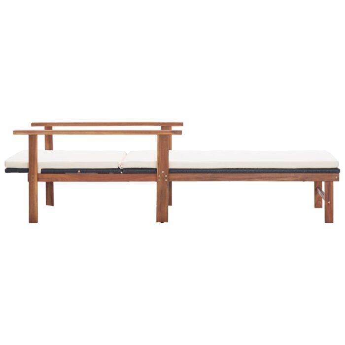 Chaise longue et coussin Résine tressée et bois d'acacia Noir – Image 2
