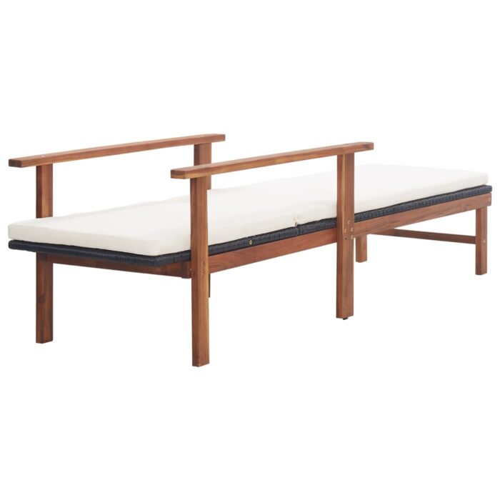 Chaise longue et coussin Résine tressée et bois d'acacia Noir – Image 3