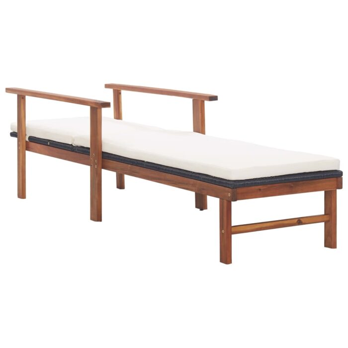 Chaise longue et coussin Résine tressée et bois d'acacia Noir – Image 4