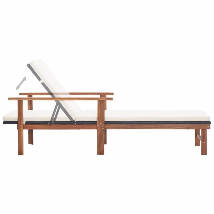 Chaise longue et coussin Résine tressée et bois d'acacia Noir – Image 5