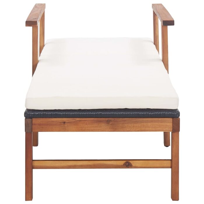 Chaise longue et coussin Résine tressée et bois d'acacia Noir – Image 6
