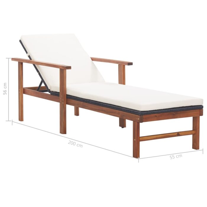 Chaise longue et coussin Résine tressée et bois d'acacia Noir – Image 9