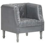 Chaise cabriolet Gris Cuir véritable de chèvre – Image 7