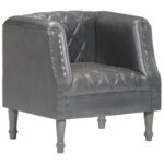 Chaise cabriolet Gris Cuir véritable de chèvre – Image 8