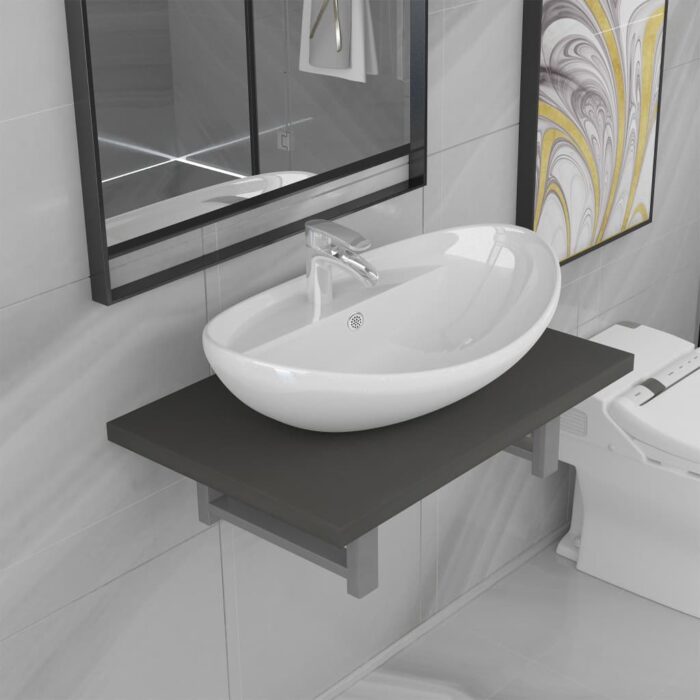 Meuble de salle de bain en deux pièces Céramique Gris – Image 1