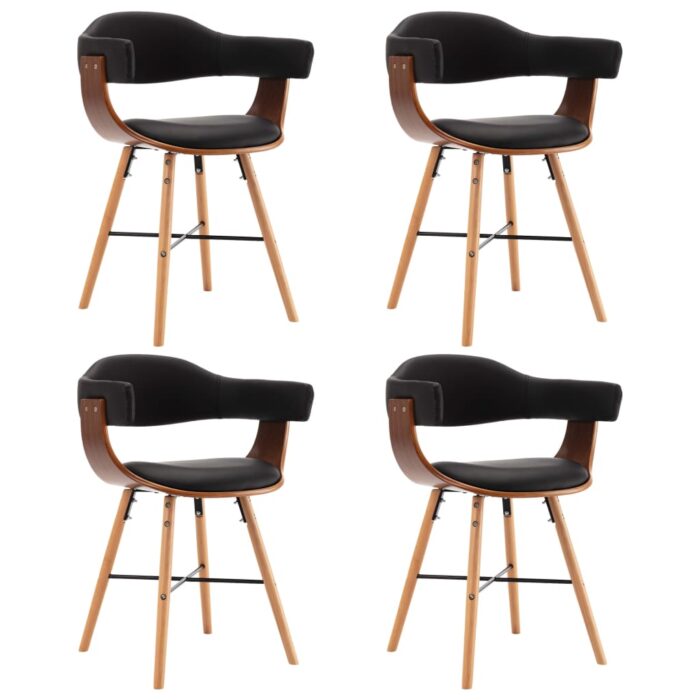Chaises à manger lot de 4 noir similicuir et bois courbé – Image 1