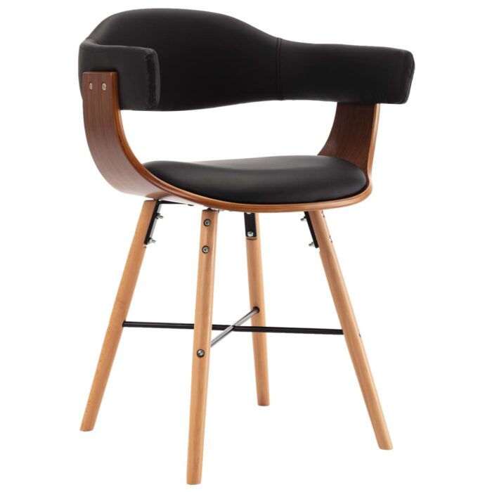 Chaises à manger lot de 4 noir similicuir et bois courbé – Image 2