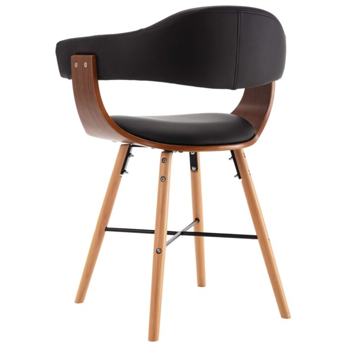 Chaises à manger lot de 4 noir similicuir et bois courbé – Image 5