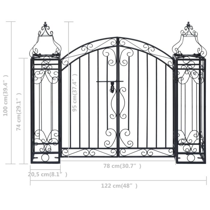 Portillon ornemental de jardin Fer forgé 122x20,5x100 cm – Image 5
