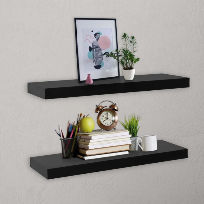 Étagères murales flottantes 2 pcs Noir 60x20x3,8 cm – Image 1