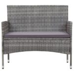 Salon de jardin 4 pcs avec coussins résine tressée gris – Image 2