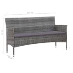 Salon de jardin 4 pcs avec coussins résine tressée gris – Image 11