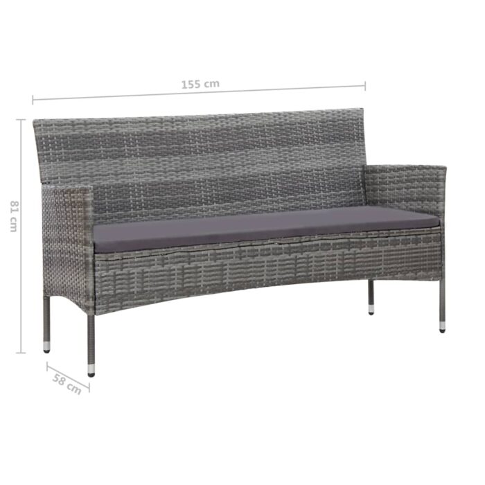Salon de jardin 4 pcs avec coussins résine tressée gris – Image 11