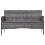 Salon de jardin 4 pcs avec coussins résine tressée gris – Image 2
