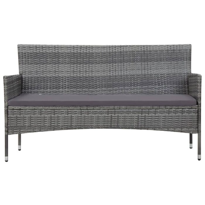 Salon de jardin 4 pcs avec coussins résine tressée gris – Image 2