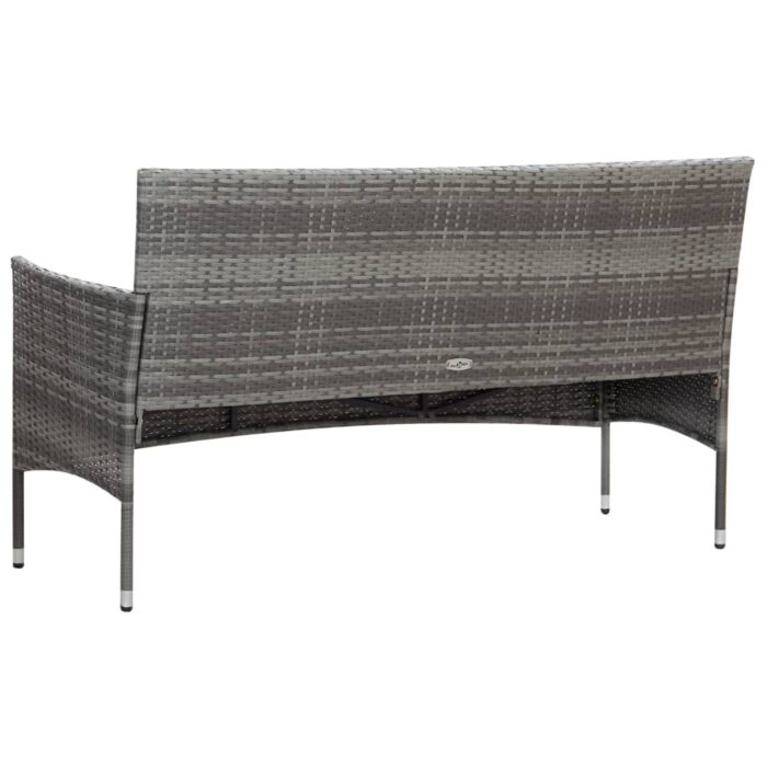 Salon de jardin 4 pcs avec coussins résine tressée gris – Image 3