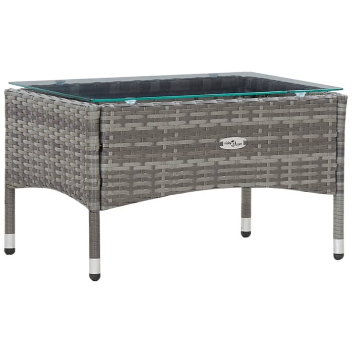 Salon de jardin 4 pcs avec coussins résine tressée gris – Image 4