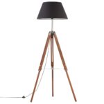 Lampadaire à trépied Marron miel et noir Bois de teck 141 cm