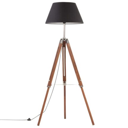 Lampadaire à trépied Marron miel et noir Bois de teck 141 cm