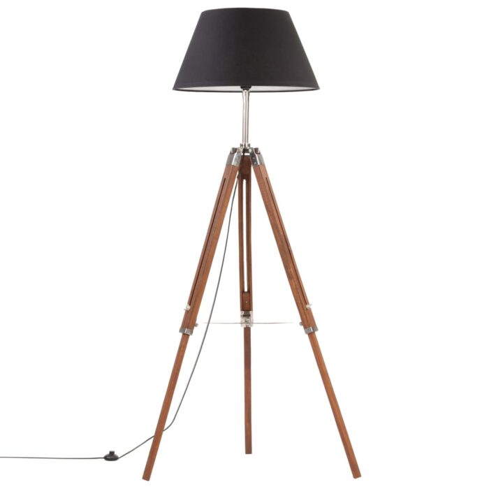 Lampadaire à trépied Marron miel et noir Bois de teck 141 cm – Image 1