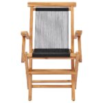 Chaises pliables de jardin lot de 2 Bois teck solide et corde – Image 2