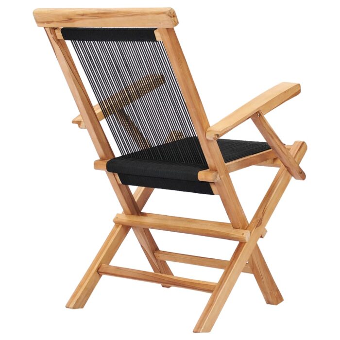 Chaises pliables de jardin lot de 2 Bois teck solide et corde – Image 3