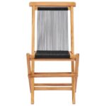 Chaises pliables de jardin lot de 2 Bois teck solide et corde – Image 2