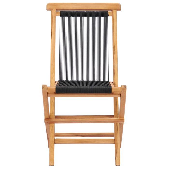 Chaises pliables de jardin lot de 2 Bois teck solide et corde – Image 2