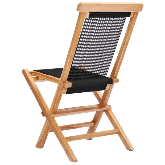 Chaises pliables de jardin lot de 2 Bois teck solide et corde – Image 3