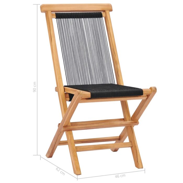 Chaises pliables de jardin lot de 2 Bois teck solide et corde – Image 5