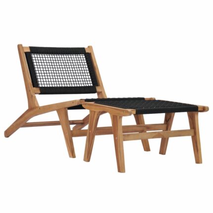 Chaise longue avec repose-pied Bois de teck solide et corde