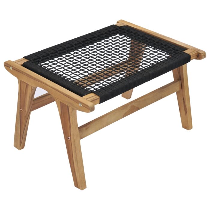 Chaise longue avec repose-pied Bois de teck solide et corde – Image 10