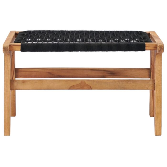 Chaise longue avec repose-pied Bois de teck solide et corde – Image 11