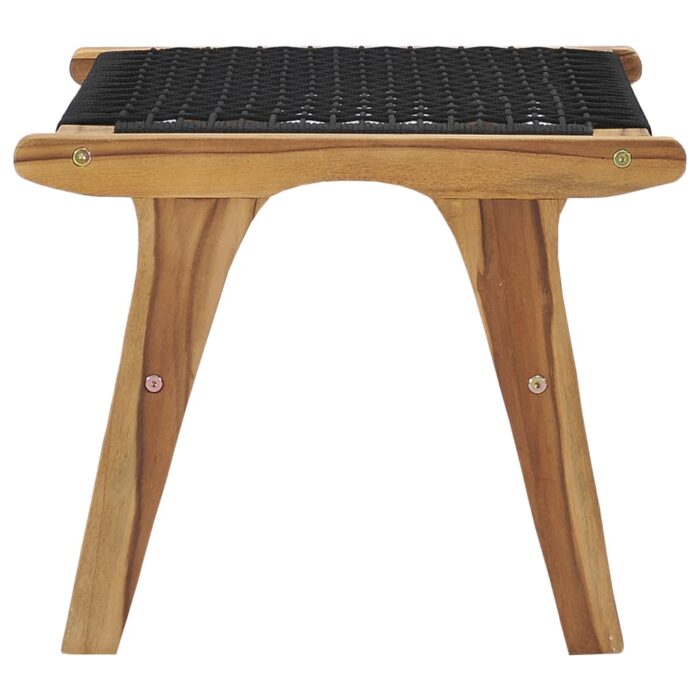 Chaise longue avec repose-pied Bois de teck solide et corde – Image 12