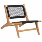 Chaise longue avec repose-pied Bois de teck solide et corde – Image 3