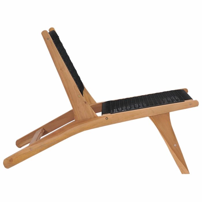 Chaise longue avec repose-pied Bois de teck solide et corde – Image 4