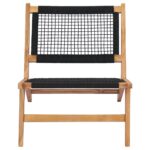 Chaise longue avec repose-pied Bois de teck solide et corde – Image 5