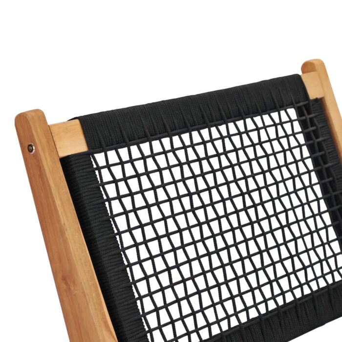 Chaise longue avec repose-pied Bois de teck solide et corde – Image 7