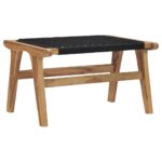 Chaise longue avec repose-pied Bois de teck solide et corde – Image 9